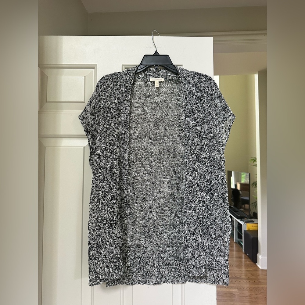 Eileen Fisher Black and White Open-Front Cardigan